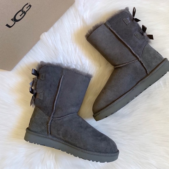 UGG Grey Bailey Bow II Boots - Picture 2 of 7